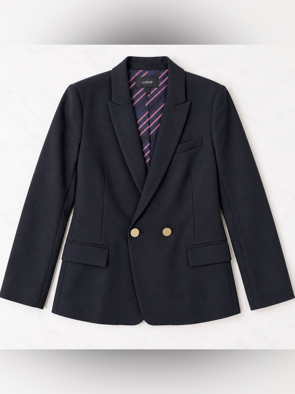J.Crew Navy Blazer Gold Buttons Double Breasted Preppy Classic Italian Wool